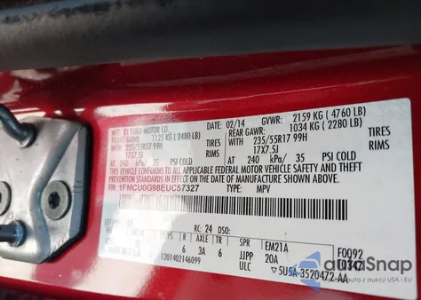 2014 Ford Escape Se from USA, damaged, VIN 1FMCU0G98EUC57327